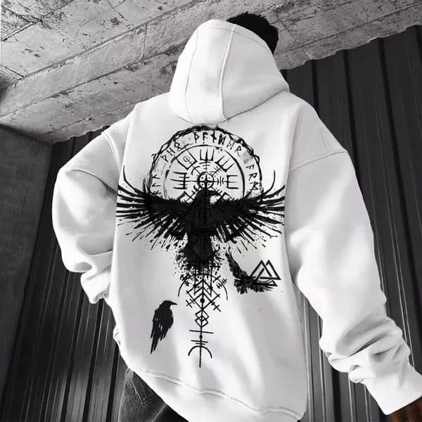 Mens Viking Totem Printed Hooded Sweatshirt Y2K Cotton Hooded Sweatshirt Loose Eagle Pattern Fresh Sport functional Fashionable 260311