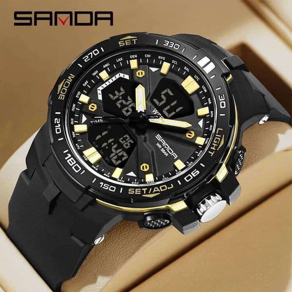 SANDA New 3333 Men's Sports Dual Monitor Waterproof LED Night Light Fashion Student Electronic Watch