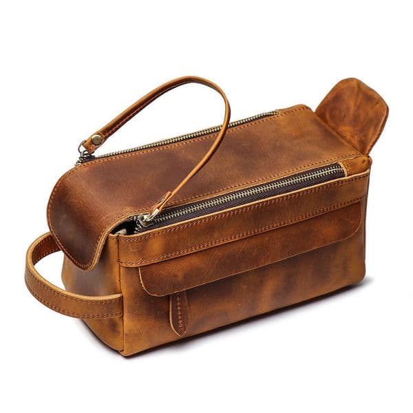 Foreign Trade Retro Style Multifunctional Genuine Handbag Men S Makeup Large Capacity Crazy Horse Leather Toiletry Organizer Bag High Quality Luxury Bag