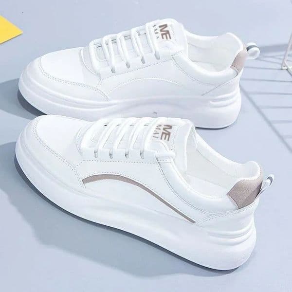 Korean Style round Toe Laced Casual Student Shoes Color Block Womens Spring Autumn White Sneakers Comfortable Rubber Sole 260311