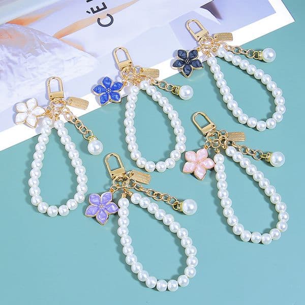 Beaded DIY glass imitation short pearl chain accessory cherry blossom wrist strap student bag decoration