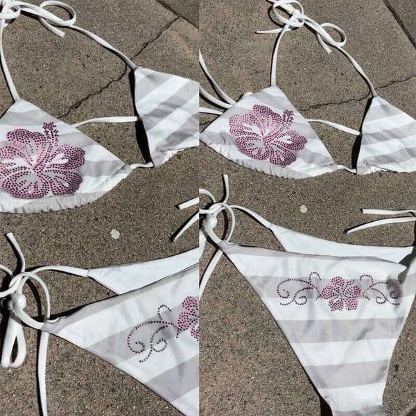 Y2K Summer Punk Spicy Girl Style fairycore Flower Hot Diamond print Hanging Neck Strap Sexy backless Holiday slim fit Bikini Set J260312