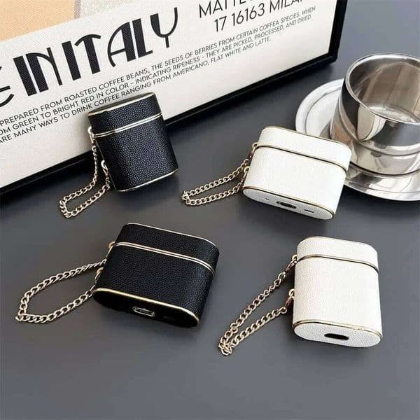 Bucket Bag Earphone for Airpods 1/2/3Pro2 High Quality Electroplated Leather Soft Case with Pendant Chain Fashionable 26L0312
