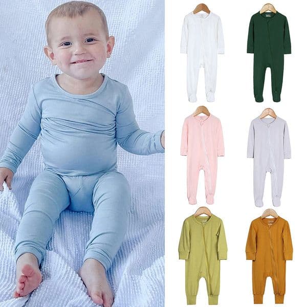 Bamboo Baby Pajama born Boys Girls Zipper Jumpsuit Toddler Solid 3 to 6 12 18 Months Footed Pijamas Birthday Gift Pyjamas 260311