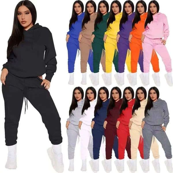 Winter Tracksuit Women Two Piece - Oversized Hoodie Sweatpants Solid Color Sportswear Suit |Casual Sweatshirt Trouser Set C260312