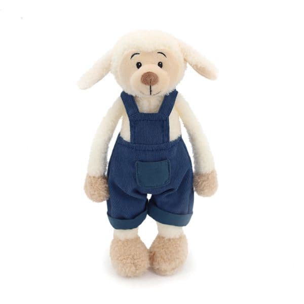 Exquisitely Crafted Fluffy Sheep Plush Toy Dressed in Adorable Navy Corduroy Overalls - Super - Soft Perfect for Kids 260309