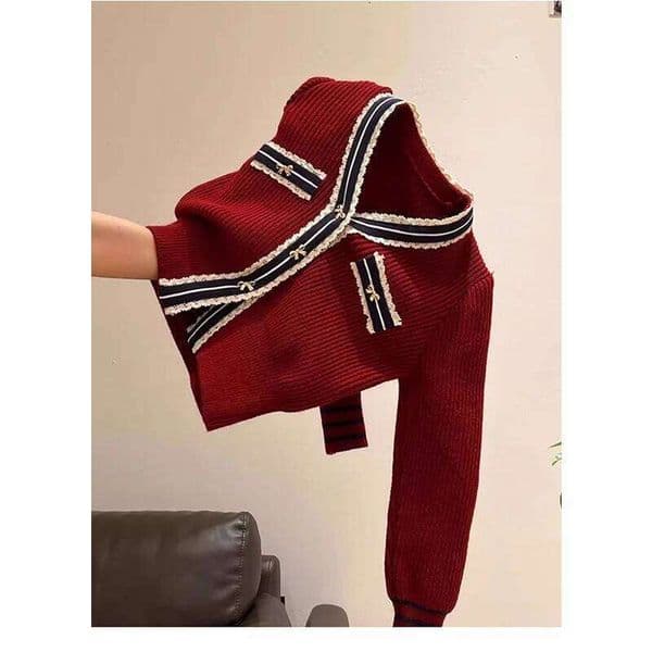 Autumn Winter Preppy Style Patchwork V-neck Long Sleeve Knitting Cardigan Femme Fashionable Buttons Thick Sweater Coat Women Z260312