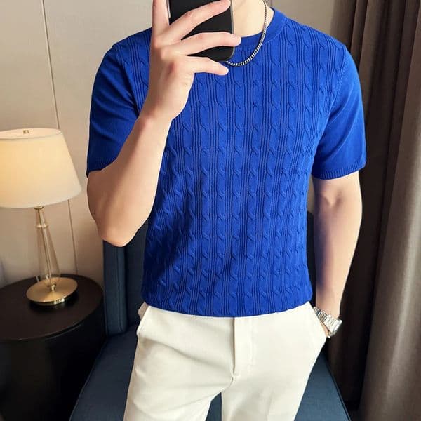 Summer Breathable T-Shirts for Men Korean Clothing O-Neck Short Sleeve Knitted Mens T Shirt Fashion Hollow Tops Tees 4XL 260311