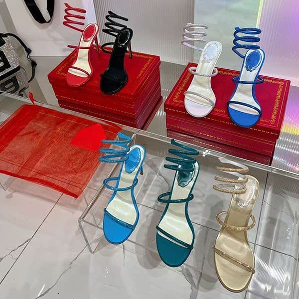 Women's sandals with crystal decoration and rhinestones, top designer ankle wrap style women's high-heeled sandals and dress shoes 35-41 with box