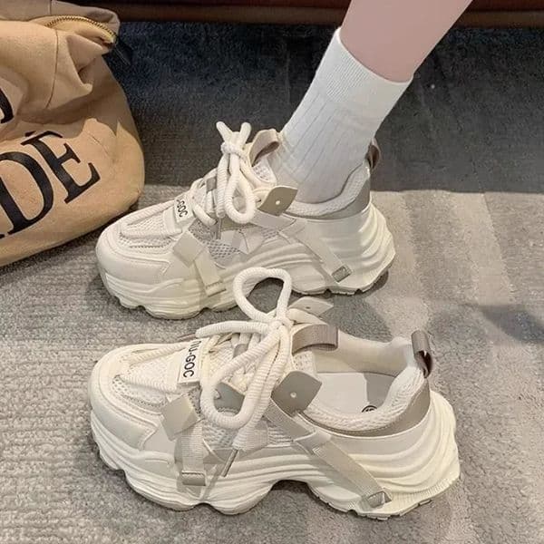 Womens Chunky Sneakers Breathable Mesh Platform Sports Shoes Woman Fashion Lace Up Thick Sole Casual Mujer 260311