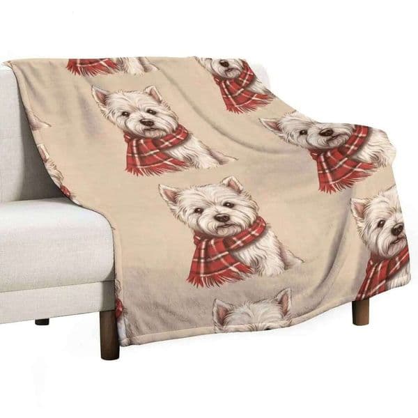 West Highland White Terrier Westie Christmas Plaid Watercolor Throw Blanket christmas gifts wednesday Kid'S Flannel Blankets S26