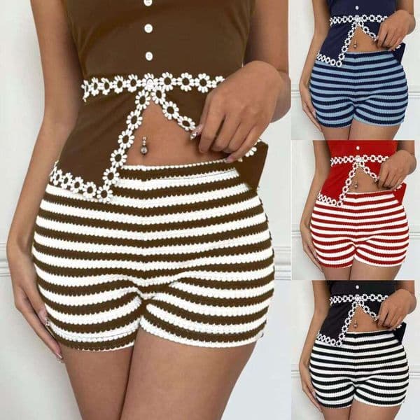 European and American fashion pants, Amazon cross-border spring-summer new style, stylish striped low-waist high-elastic women's shorts