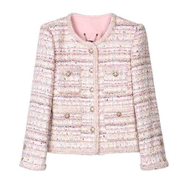 2025 New Style Fashionable Elegant High Luxury Customized Socialite Cherry Blossom Romantic Tweed Braided Jacket