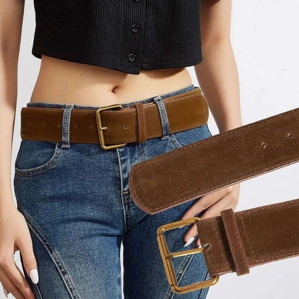 Women Fashion Luxury Design Suede Leather Wide Belt Trendy Casual Pin Buckle Waistband Versatile Business Waist Strap Gifts S260311