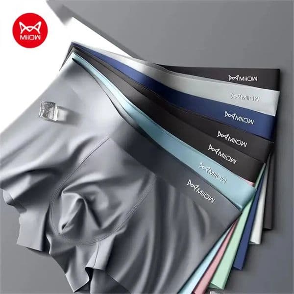MIIOW 3Pcs Ice Silk Man Underwear Boxer Metal Fiber Antistatic Men Underpants Seamless Cut Hem Mens Panties Boxers Shorts Trunk 260228