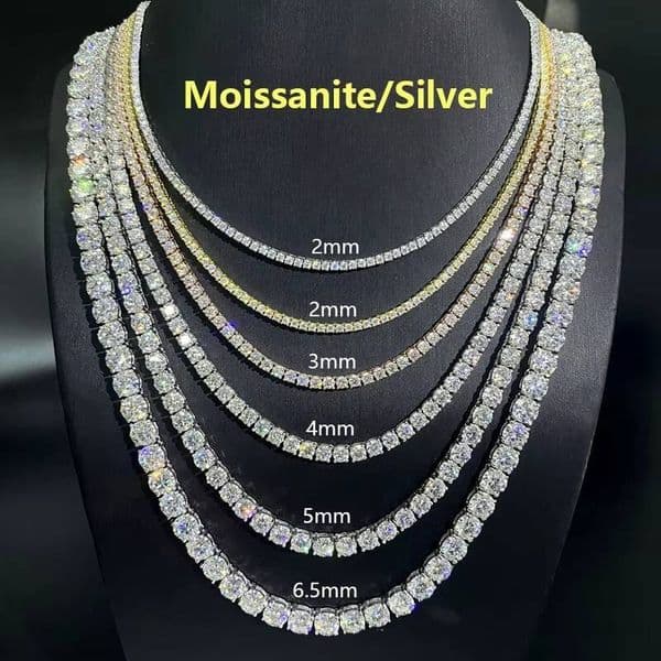 Cheap Price Moissanite Hiphop Necklace 2mm 3mm Iced Out Diamond Tennis Chain 925 Sterling Silver 4mm 5mm Moissanite Tennis Chain