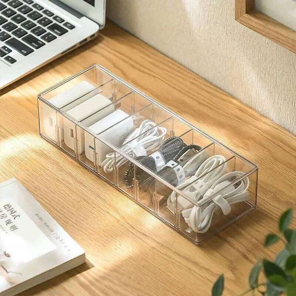 1PC Data Storage Charging Mobile Phone Charger Desktop Organizer Cable Management Tool with Cover Dustproof Box 26Y0312