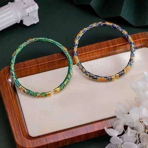 Exquisite Women's Enamel Braclet Open Ring Vintage Chinese Cloisonne Bracelet Hand Jewelry Ethnic Style Filigree Flower Bangle