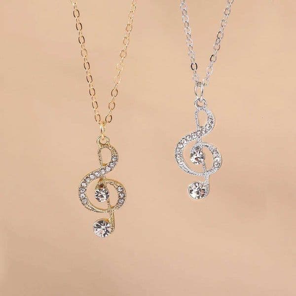 Aihua Gold Silver Color Delicate Crystal Music Note Necklaces for Women Girls Korean Musical Pendant Necklace Jewelry Gifts H260311
