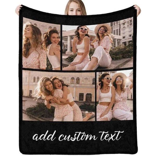 1 piece of comfortable custom photo collage text, customized with 4 pictures, flannel blanket S26