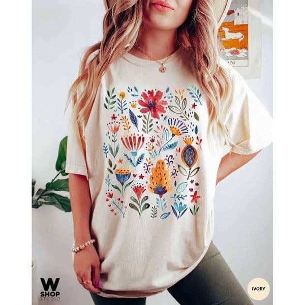 Harajuku 90s Fashion Leisure Women's Flower Pattern T-Shirt Clothing Short Sleeve Printed Watercolor Trendy T-Sh Z260312