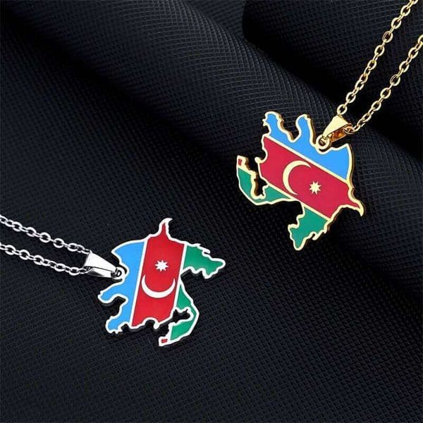 Azerbaijan Map With Flag Pendant Necklace Stainless Steel Gold Silver Color Azerbaycan Emblem Symbol Ethnic Patriotic Jewelry H260311