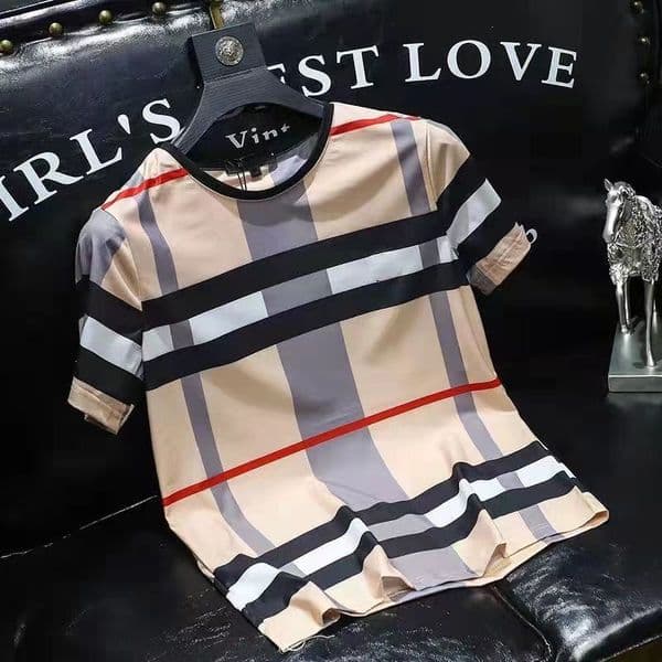 Summer new Men's T-Shirts ice silk short-sleeved plaid printing letter printing designer youth trend large size M-XXXXL