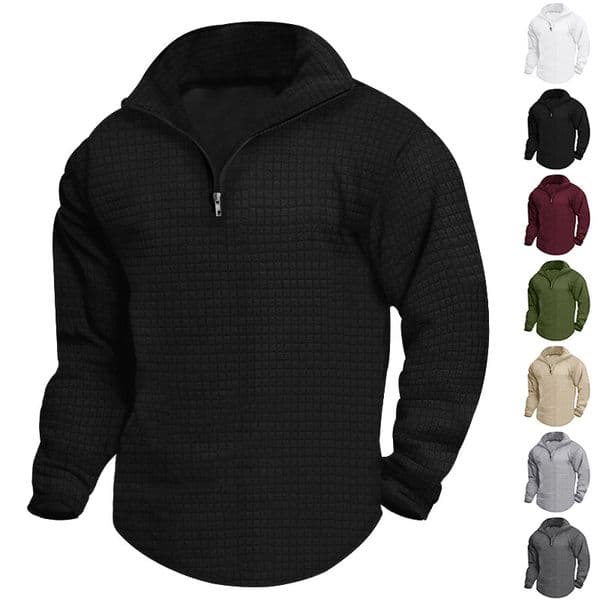 Spring And Autumn Men's Long-sleeve Polo Sweatshirt With Small Squares Solid Designer Shirt Color Half Zip Designer Hoodie Casual Street Style Trendy And Versatile