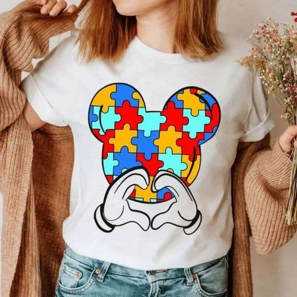 Hand Heart Gesture Printed Women's T-Shirt Autism Awareness Ladies Casual Funny Clothes Street Harajuku Tops Z260312