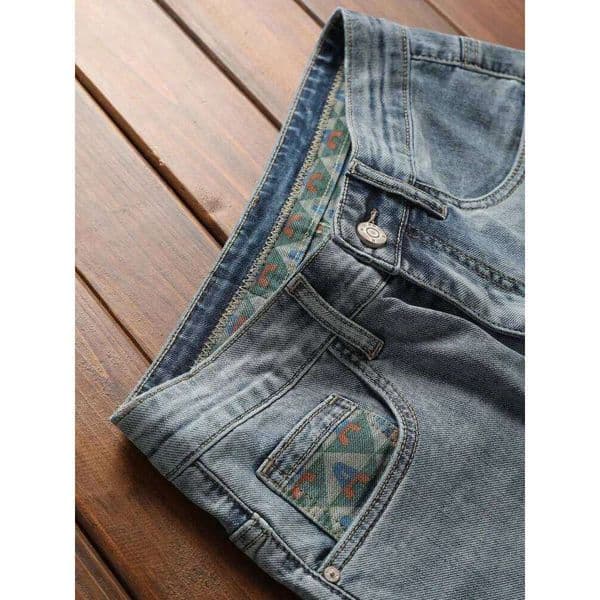 2025 New Men's Fashion Printed Small Feet Elastic Casual Trendy Versatile Light Blue Pants J260306