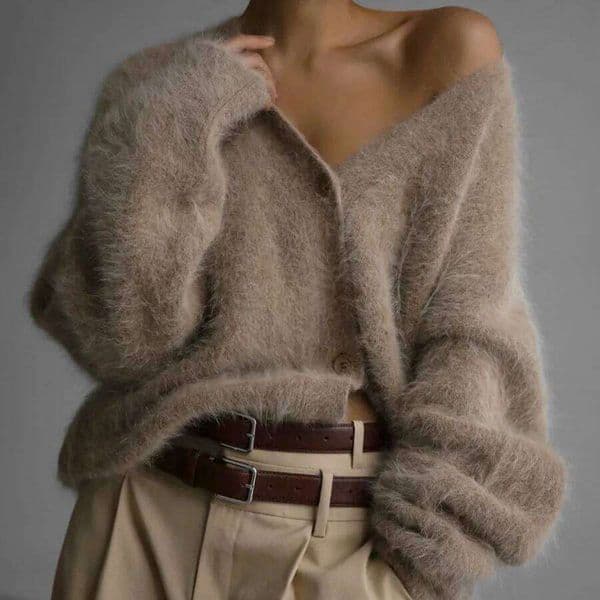 Women's Knitted Fashion Loose Daily Mink Velvet V-neck Sweater Long Sleeve Button Solid Color Cardigan Jacket Z260313 thumbnail 2