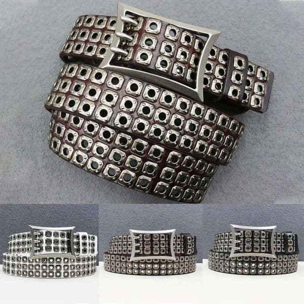 Three pin buckle Genuine Subculture Goth Rivet Trend Punk Leather Men's and Women's Hip-hop Y2K Belt S260311