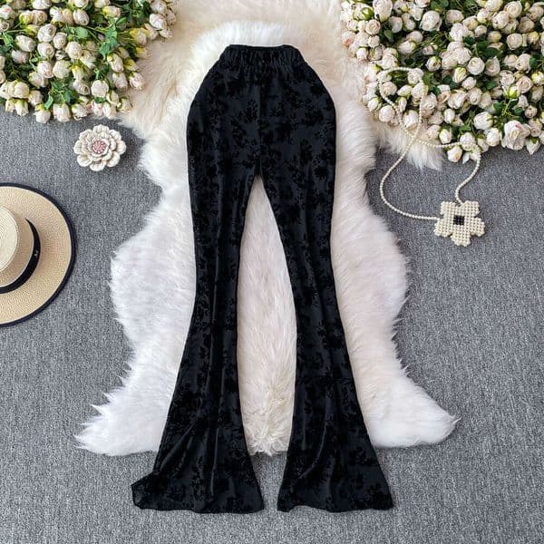 European and American spicy girl style printed long 2026 new high waisted slim fit women's casual bell bottom pants thumbnail 3