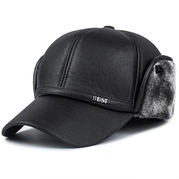 Winter Mens Hat Imitation Leather Baseball Cap Fashion Ear Protection Cap Winter Outdoor Warm Hat Elderly Hat 260304