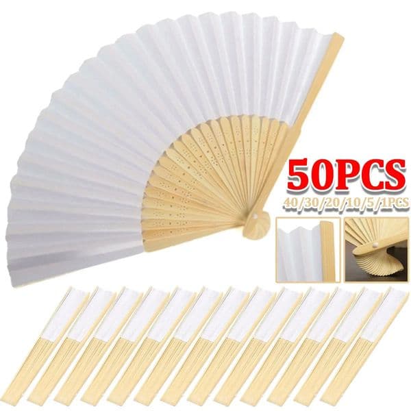 150pcs DIY Paper Bamboo Folding Fan Adults Childrens Calligraphy Painting Practice Blank White Wedding Gifts 260312