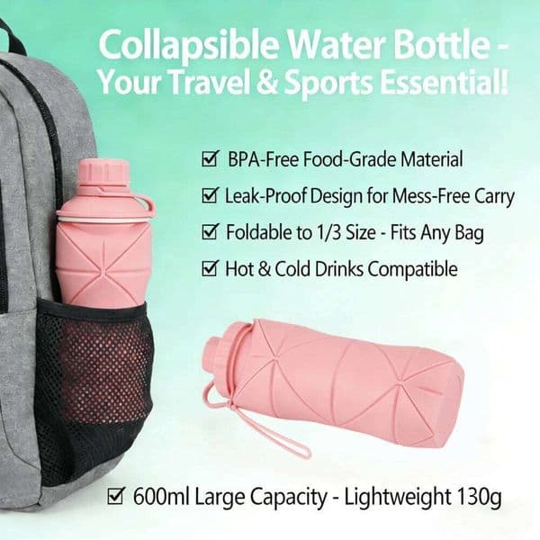 Food Grade Silicone Collapsible Water Bottle 600ml Leak Proof Foldable Portable Travel Sports Heat Resistant Drink Folding Cup Z260313