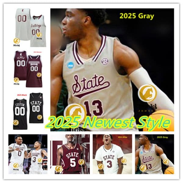 Riley Kugel RJ Melendez MSU Basketball Jersey Custom Stitched Harrison Alexander Josh Hubbard Gai Chol 40 Trey Jackson III MississippiStateBulldogs Jerseys