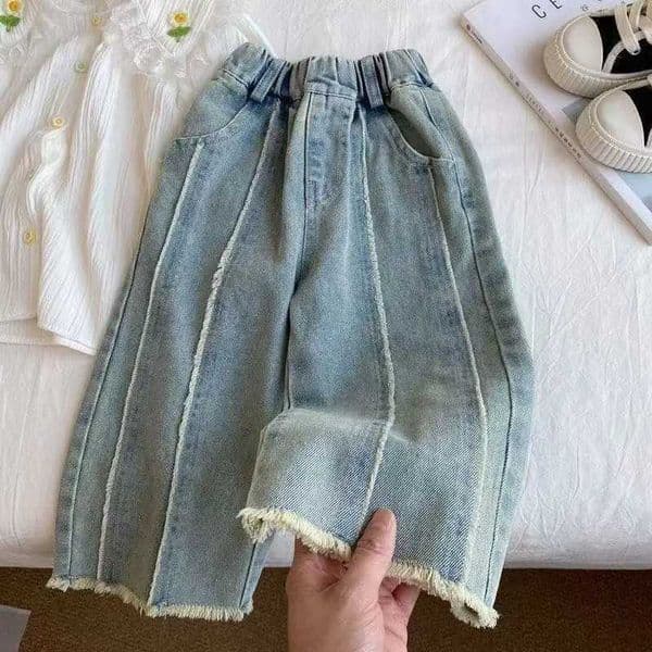 Girls Jeans With Rough Edges Wide Leg Pants Childrens Trendy Straight Leg Pants Korean Version Pants Trendy 80-140CMT260313