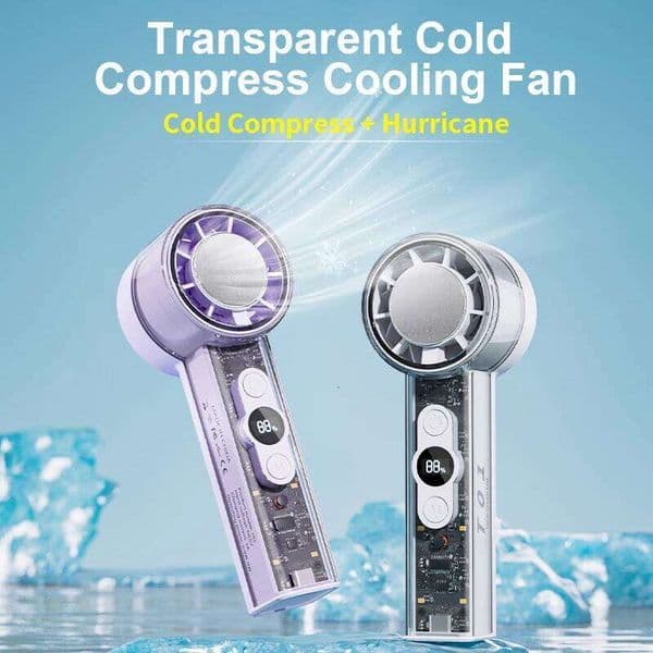 2026 Portable Handheld USB Rechargeable Cooling Fan With LED Display Screen Desktop Outdoor Ice Compress Refrigeration Fans 26L0313