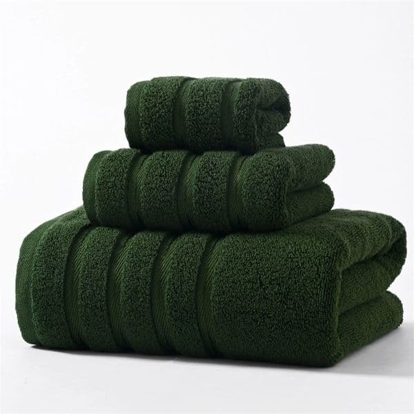 High Quality 100Cotton Towel Set BundleSolid Dark Green HandFaceBath TowelSoft Absorbent Washcloth For 3pcs 260304