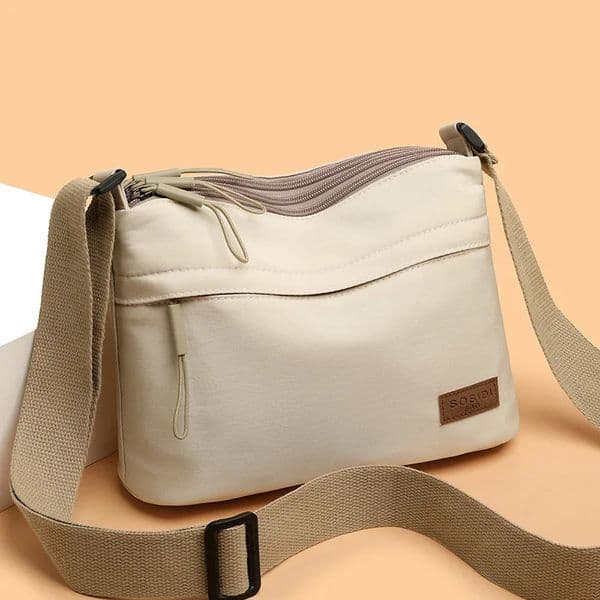 3 Main Pockets High Capacity Shoulder Crossbody Bag for Women Multi-pocket Purse Canvas Handbag Suitable for Mothers Shopping 260303