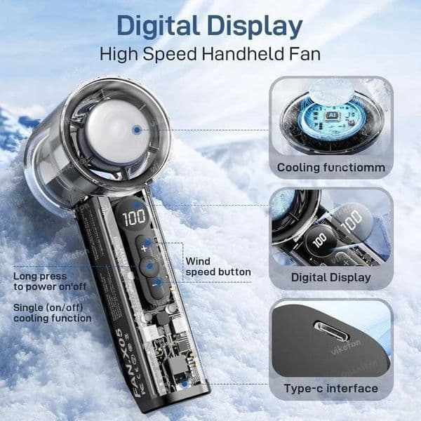 Portable Handheld Turbo Fan 3000Mah Rechargeable Mini Fans Ice Cooling 100 Gear LED Digital Display For Travel Office Outdoor D260313