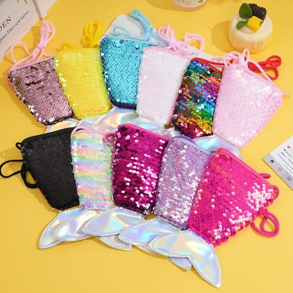 Fashion New Sequined Fishtail Coin Change Bag Crossbody Bag Cute Student Backpack Storage Decoration Bag