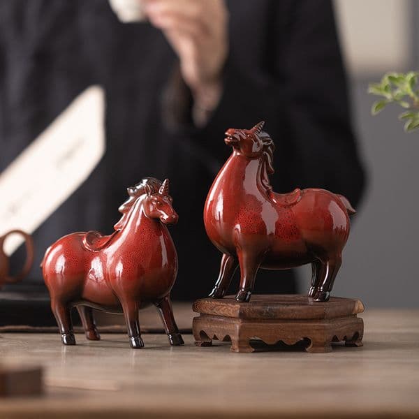 Bestseller Fortune Ceramic Figurine Small Size for Living Room, Entrance, Wine Cabinet, Office Desk, Zodiac Horse Year Lucky Charm Decoration ddmySat