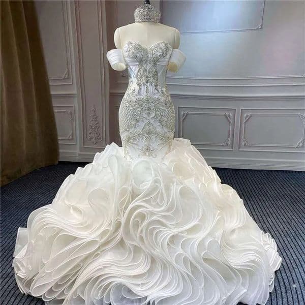Glitter Mermaid Wedding Dresses Rhie Multilayered Ruffles Bridal Gowns Custom Made Off Shoulder Vestido De Novia 2026