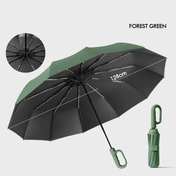 Extra large 12bone ring buckle umbrella forward fully automatic portable windresistant dualpurpose folding rain black glue um 260312