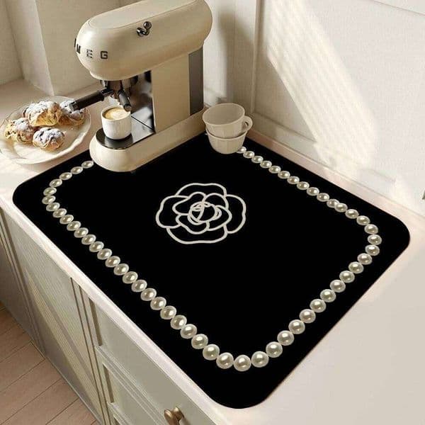 2026 New Vintage French Style Printed Coffee Machine Kitchen Counter Quick Water Absorption Utensil Drying Desktop Drainage Mat 26H0313 Free