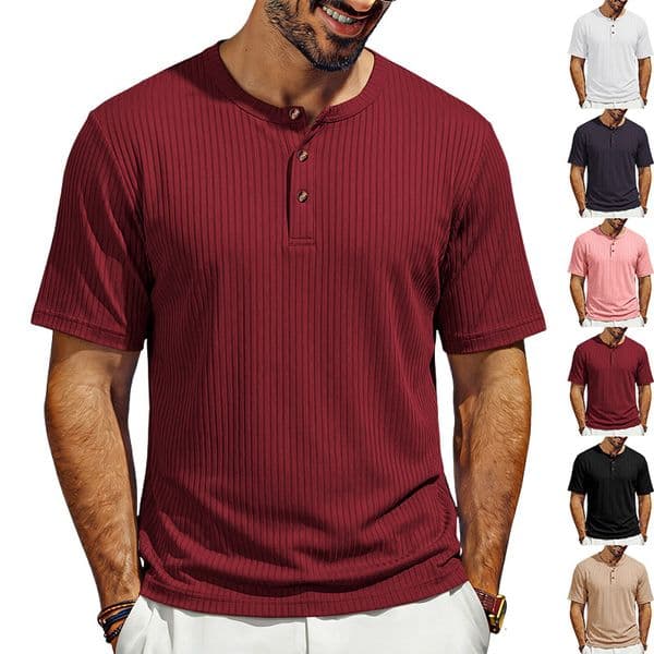 Men's Clothing Independent Site: Summer Men's Polo Casual Short-sleeve Designer Hoodie Stretch Designer Shirt Ribbed Casual Sports Henley Shirt