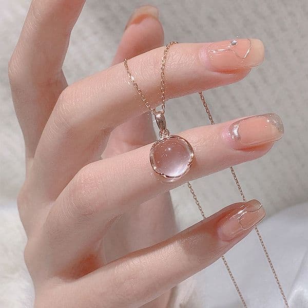 Fashionable Women's Accessories Japanese And Korean Style Cherry Blossom Pink Crystal Necklace For Women Light Luxury Niche Ins Style Simple Versatiled
