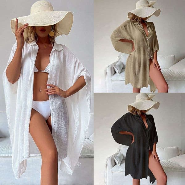 New shirt-style loose beach cardigan, vacation sun protection clothing, bikini cover-up, swimsuit outer cardigan